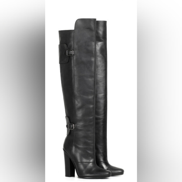 Over the knee HM black leather boots size 37 / 6.5 - Picture 1 of 6